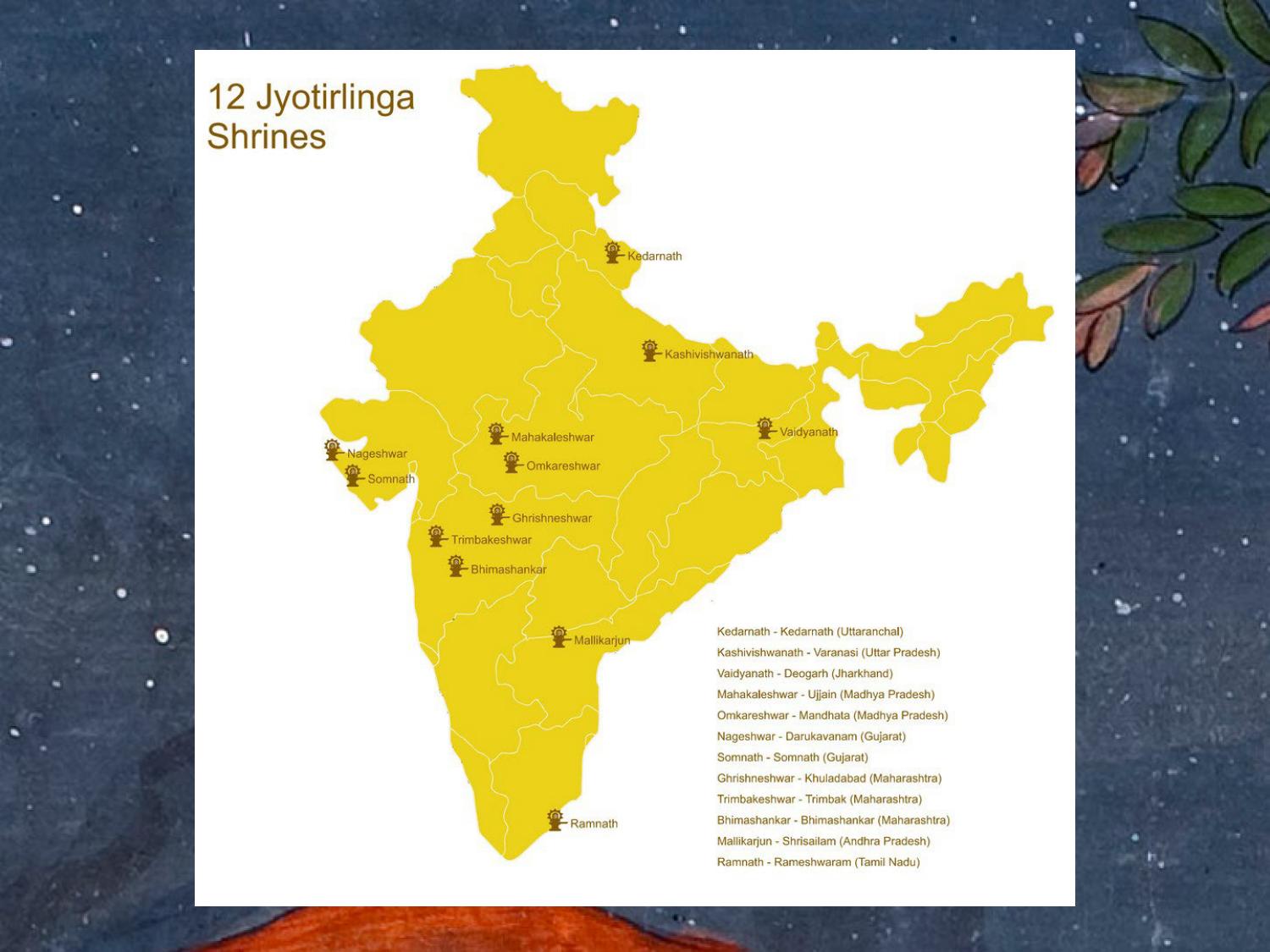 Карта 12 джьотирлингов Шивы по всей Индии