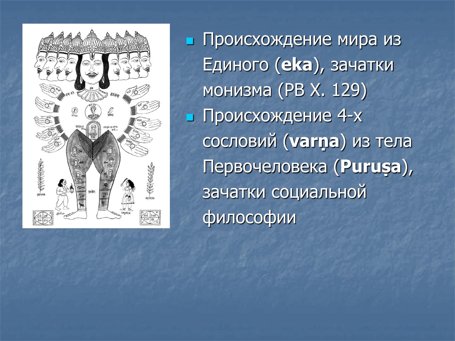 Происхождение мира из Единого (РВ 10.129) и четыре варны из тела Пуруши (РВ 10.90)